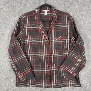 Victoria's Secret Plaid Pajama Top Medium Black Red Holiday Button Front